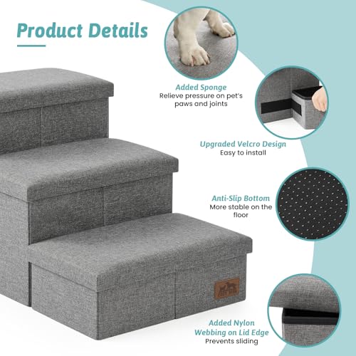 Dog Stairs with Storage (Grey / 43x17x22.6 inch)