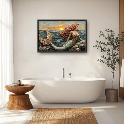 Large Beach Mermaid Wall Art for Living Room (36"L x 24"W / Mermaid)