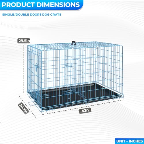 42" Foldable Metal Dog Crate (Blue)