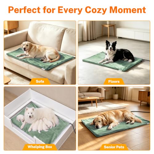 Large Pet Heating Pad for Dogs & Cats (Sage Green / 35.0"L x 24.0"W x 0.6"Th)