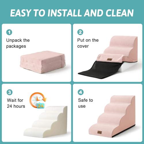 Dog Stair for Small Dog 15.7" H (Pink / Standard:15.7"x22.4"x15.7")