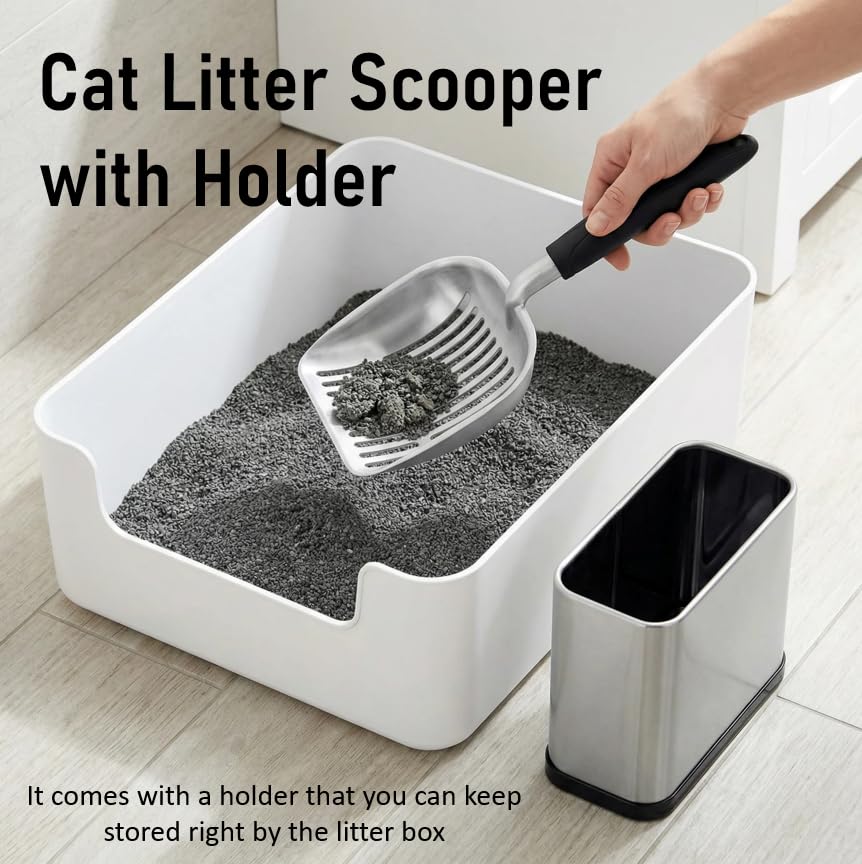 Heavy Duty Cat Litter Scoop with Holder (2 - Black)
