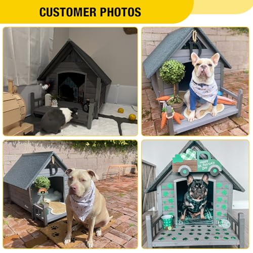Dog House Outdoor Waterproof Dog Kennel for Small to Medium Size Dogs Doghouse Puppy Shelter with Elevated Floor for Winter (Grey-A / Medium)