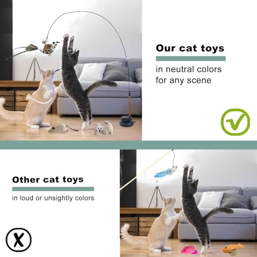7-in-1 Kitten Toys for Indoor Cats with Washable Adhesive Suction Cup, Hanging Interactive Cat Toys, Silvervine Stick and Sisal Chew Rope Catnip Teething Toy for Bored Kitten (Neutral)