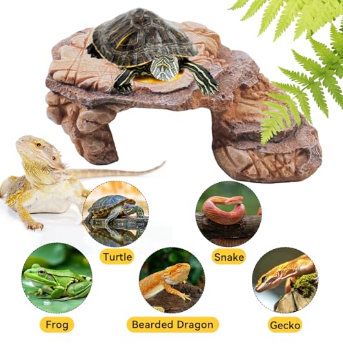 Turtle Basking Climbing Platform Resin Basking Platform for Turtles Aquarium Fish Tank Ornament Reptile Climbing Ramp Decorations Tortoise (9.45X6.69X3.15in)
