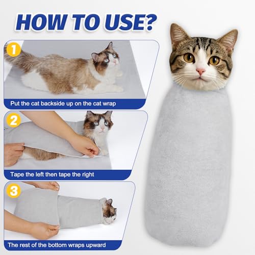 Cat Grooming Wrap for Nail Trimming (L-27.6in ( Weight:< 17lbs ) / Grey)