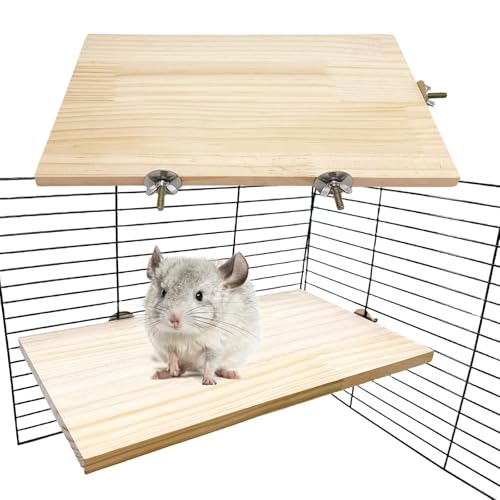 2PCS Chinchilla Wooden Platform Ledge 13 × 8 ’’ Large Bird Perch Stand Shelf Platform for Ferret Bunny Guinea Pig Conure Hamster Parrot Macaw Cockatiel (13 × 7.9 inch)