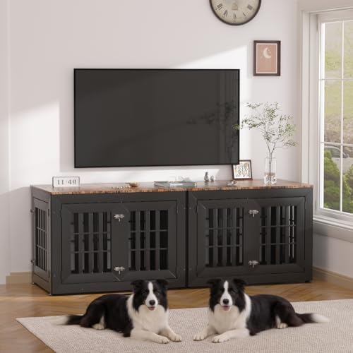 38" Heavy Duty Dog Crate Furniture for Large (37.4"L x 25.8"W x 27.4"H / Black+Brown)