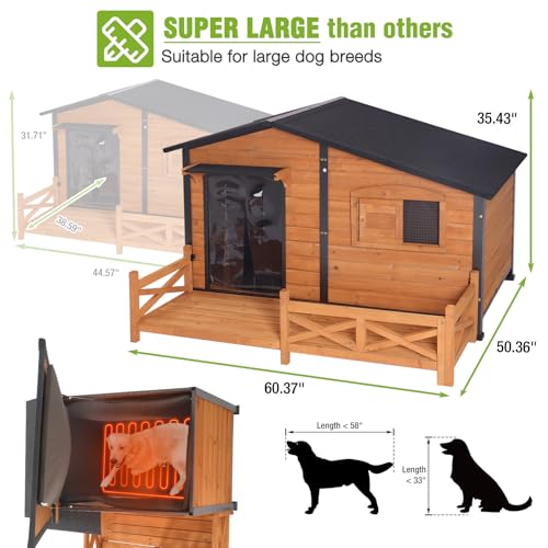 Extra Large 60" Heated Dog House Outdoor Insulated Dog Kennel with Safe Heated Pad