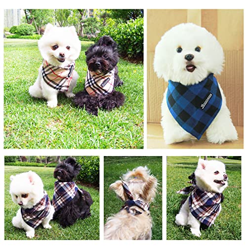 Adjustable Plaid Dog Bandanas (Light Khaki / Small)