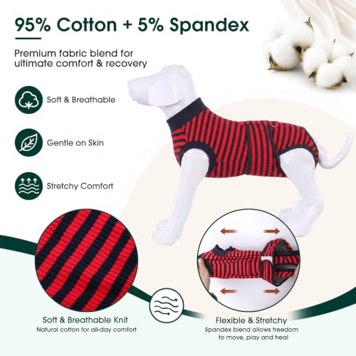 Recovery Suit for Dogs Cats (2x-large (Back:24.8-29.5'', Weight:70+ Lb) / Navy Red Stripe)