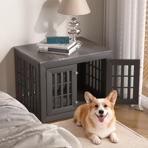 32" Heavy Duty Dog Crate Furniture for Small (32.7"L x 24.4"W x 25.8"H / Black+Grey)