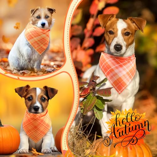 200 Pcs Fall Plaid Dog Bandanas Bulk (Orange, Yellow / Fall Plaid)
