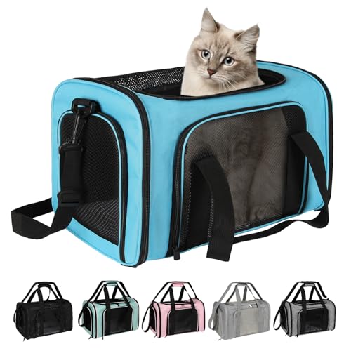 Dog Cat Carrier Pet Carriers for Small Medium Large Cats Dogs Carrier Soft Sided Small Puppy Dog Carrier Portable Foldable Airline Approved Dog Cat Travel Carrier Blue Medium (18.0"L x 11.5"W x 11.5"H / Blue)
