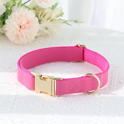 Soft PU Leather Dog Collar (M: Fit 13-19" Neck(20-55 lbs) / Hot Pink)