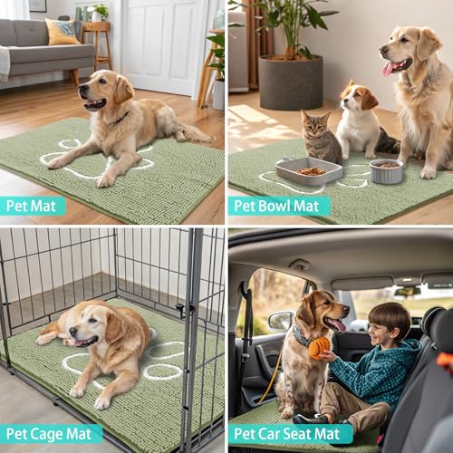 Dog Door Mat for Muddy Paws (47"X24" / Sage Green and White)