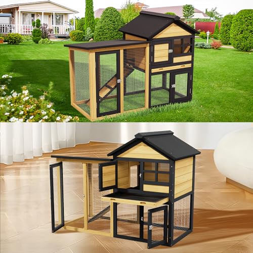 2 Story Wooden Outdoor Chicken Coop with Run Yellow Black (C03 Yellow with Black)