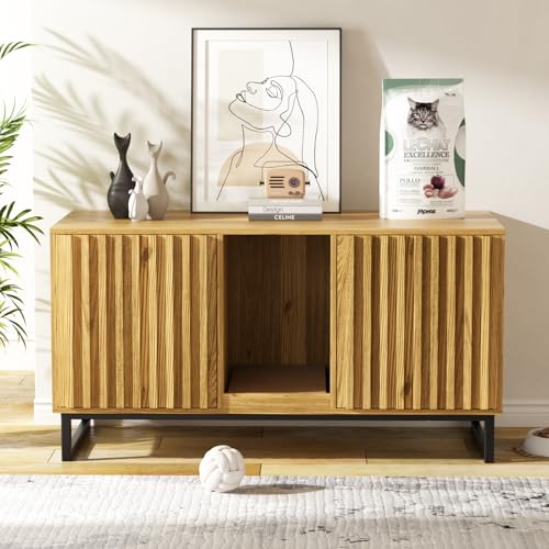 Double Litter Box Enclosure (Natural / 47.6"L x 21.5"W x 26"H)