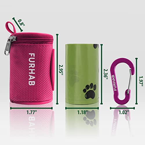 Dog Poop Bag Holder for Leash with Carabiner Clip Soft Fabric (Rose Red)