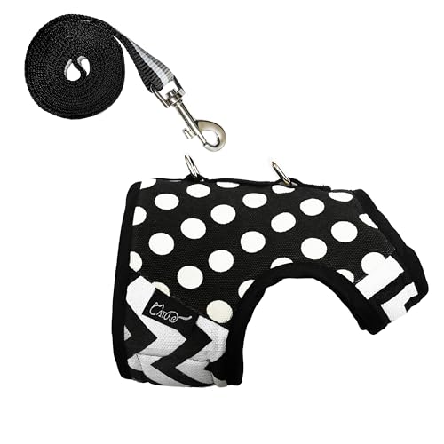 Cat Harness and Leash Set Escape Proof (Black Polka Dots / M 5.5-9 lbs)