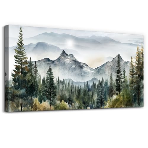 Wall Decorations For Living Room Canvas Wall Art For Bedroom Large Size Office Wall Decor Abstract Mountain Scenery Paintings Pictures Artworks Ready To Hang Home Decoration 20X40 (40"L x 20"W / Forest Painting Artwork)