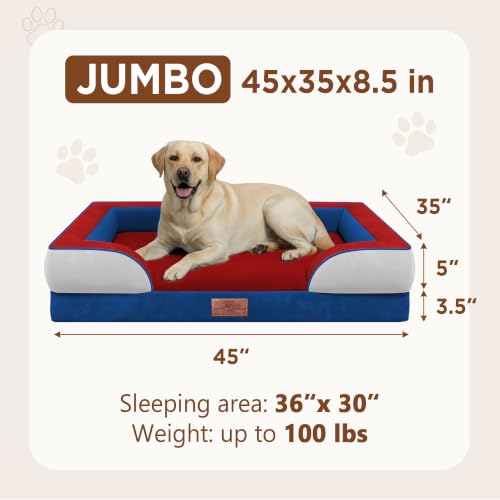 Orthopedic Dog Bed for Extra Large Dogs with Bolster (45.0"L x 35.0"W x 8.5"Th / Primary Tri-Color)