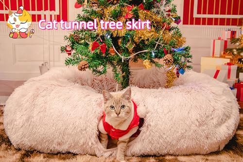 Extra Large Cat Tunnel Bed Plush Cat Cave for Indoor Cats (Pinkish White)