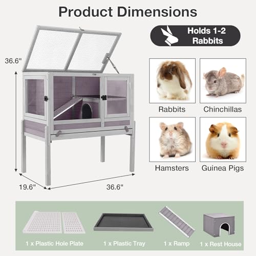 Guinea Pig Cage with Wooden Stand (Grey)