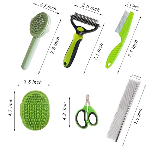 Cat Grooming Brush Kit 6 Tools (Green)