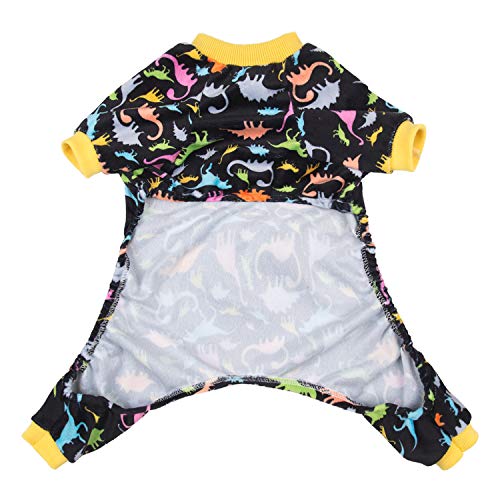 Dog Halloween Pajamas Puppy Onesies Small Dogs Soft Pjs Coat Cat Apparel Comfy Pet Christmas Clothes Outfit Doggie Bodysuit (X-Small / Black Dino)