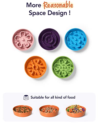 Ceramic Slow Feeder Puzzle Bowl Elevated 1.5 Cup with Wooden Stand for Small & Medium Dog (Sun Orange+Stand / M-1.5 Cups)