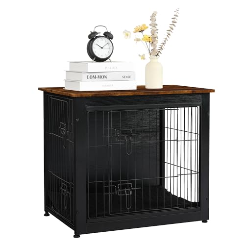 27" Dog Crate Furniture (Black+Rustic Brown / 27.2"L x 20.1"W x 23.6"H)