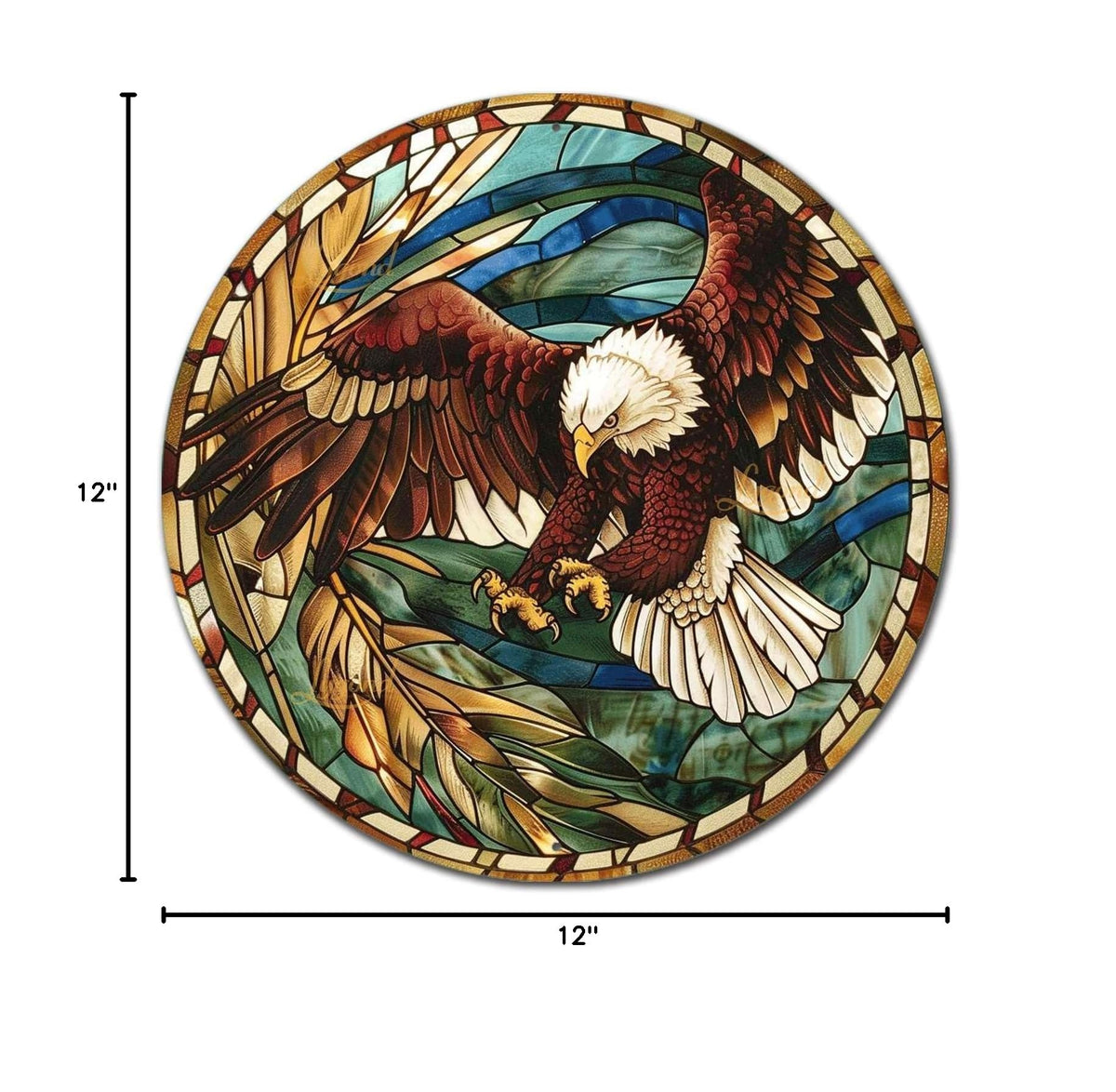 Metal Sign Tin Sign Circular Stained Glass Eagle Inspirational Wall Art for Garden 12×12 Inches (12×12 Inches / Eagle-3)