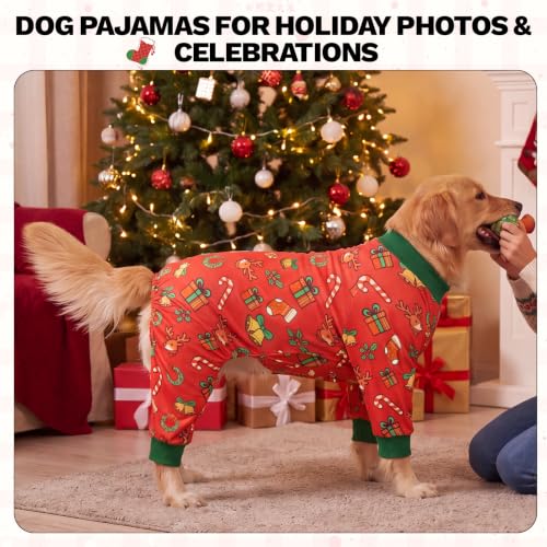 Dog Christmas Pajamas (Christmas Red / Medium)