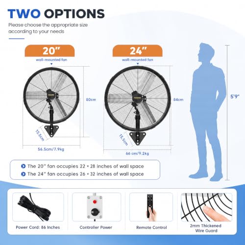 24" Industrial Wall Mount Fan with Remote (24 Inch-Remote Control)