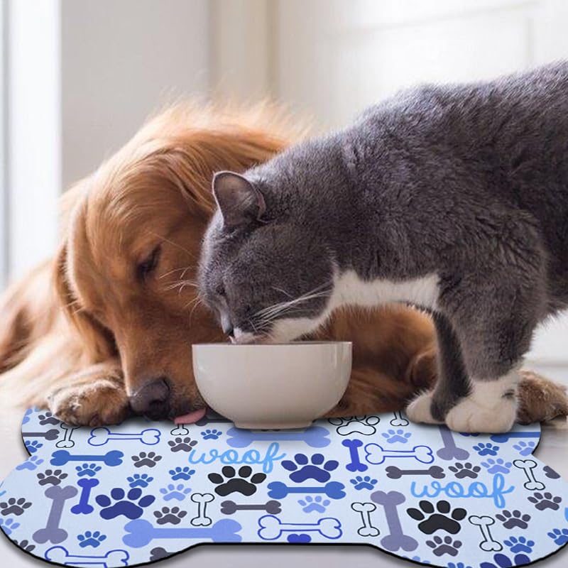 Dog Food Mats for Floors Waterproof (Blue / 25.5"L x 17"W)