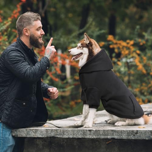 Dog Sweaters for Large Dogs Dog Hoodie Fleece Pet Sweater Soft Clothes Sweatshirt with Pocket Pet Hoodie for Large Dogs (Large / Black)