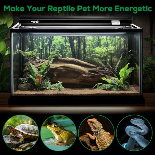 T5 Reptile Light Fixture Combo Kit 8W Light Fixture Reptile Terrarium Hood 10.0 UVB Light Bulb Fluorescent Tube Ideal for Tropical and Deserts Such as Bearded Dragon Lizards and Tortoises (8W-Black / 8W 12.2IN Black)