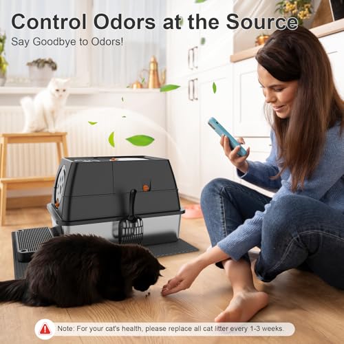 Stainless Steel Litter Box with Lid (Black)