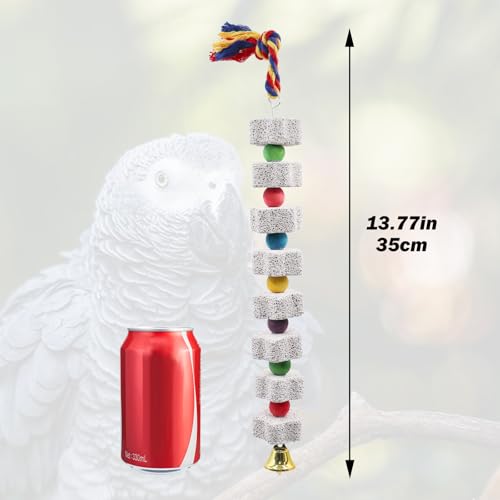 2 Pack Mineral Block Chew Toys with Colorful Beads and a Bell (Grey)