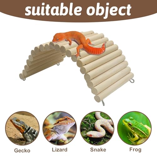 11.37 X 5.9 Inches Hides for Tortoises Wood Bendy Bridge Reptile Hide Climbing Ladder Hide Cave Turtle Habitat Decor for Lizards Gecko Spiders Snakes