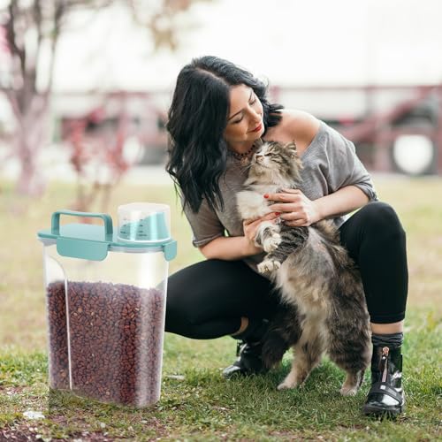 5 7Lbs Dog Cat Storage Container Portable with Upgraded Large Spout and Cup (Elegant Blue / 5L-1pack)