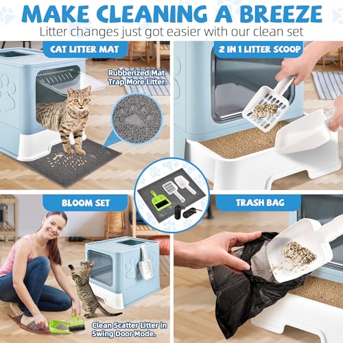 Covered Cat Litter Box (Blue)
