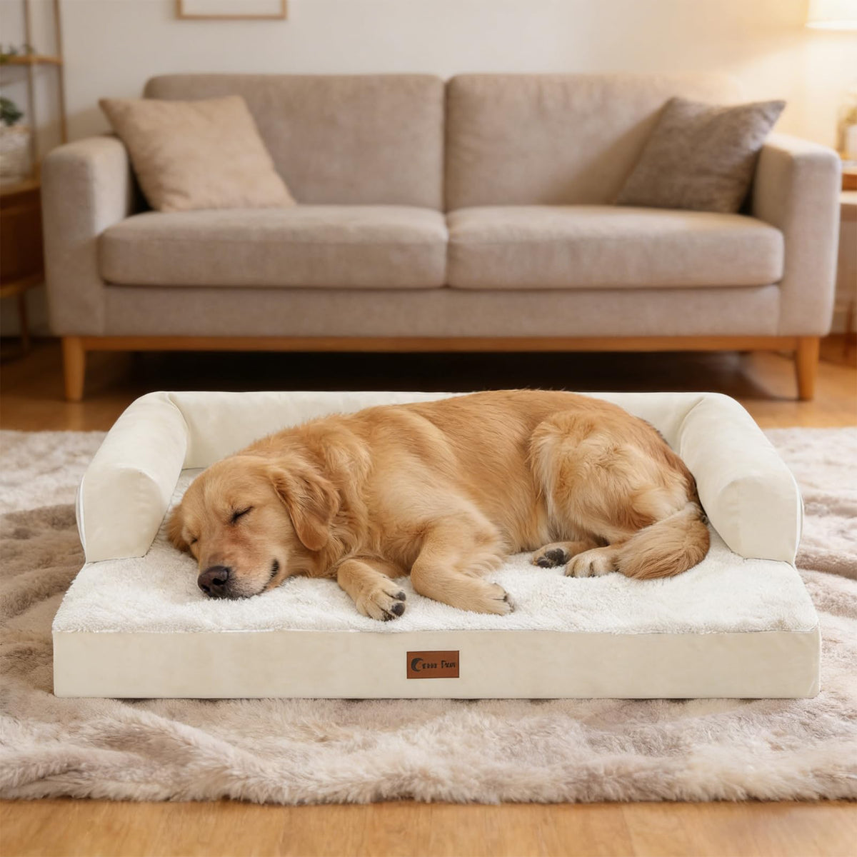 Orthopedic Washable Dog Bed for Extra Large Dogs (Beige / 45.0"L x 35.0"W x 8.0"Th)