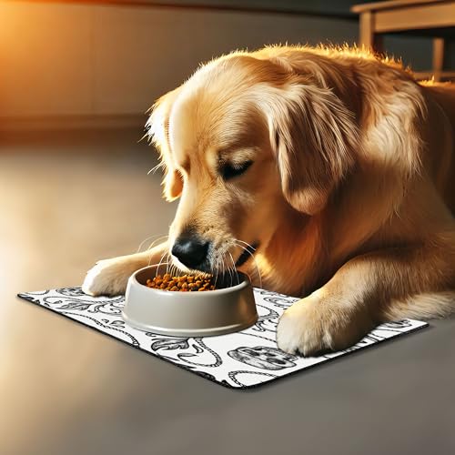 Gothic Pet Mat for Food and Water (White and Black)