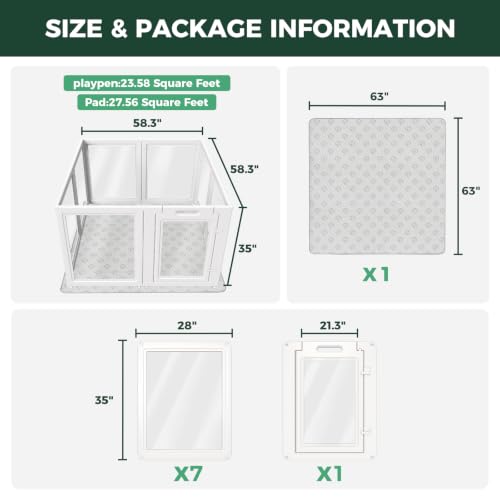 AuraSpace Acrylic Dog Playpen with Washable Pee Pad (White / 35"H)