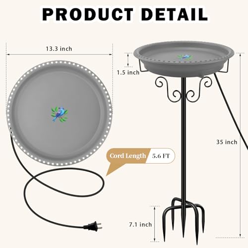 Heated Bird Bath for Outdoors Winter (Gray)