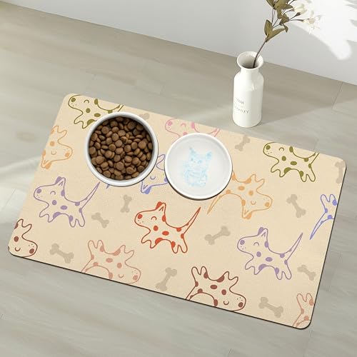 Pet Feeding Mat for Floors Waterproof Dog Mat for Food and Water Absorbent Quick Dry Non Slip mat for Cat Bowls (20"L x 12"W / Yellow)