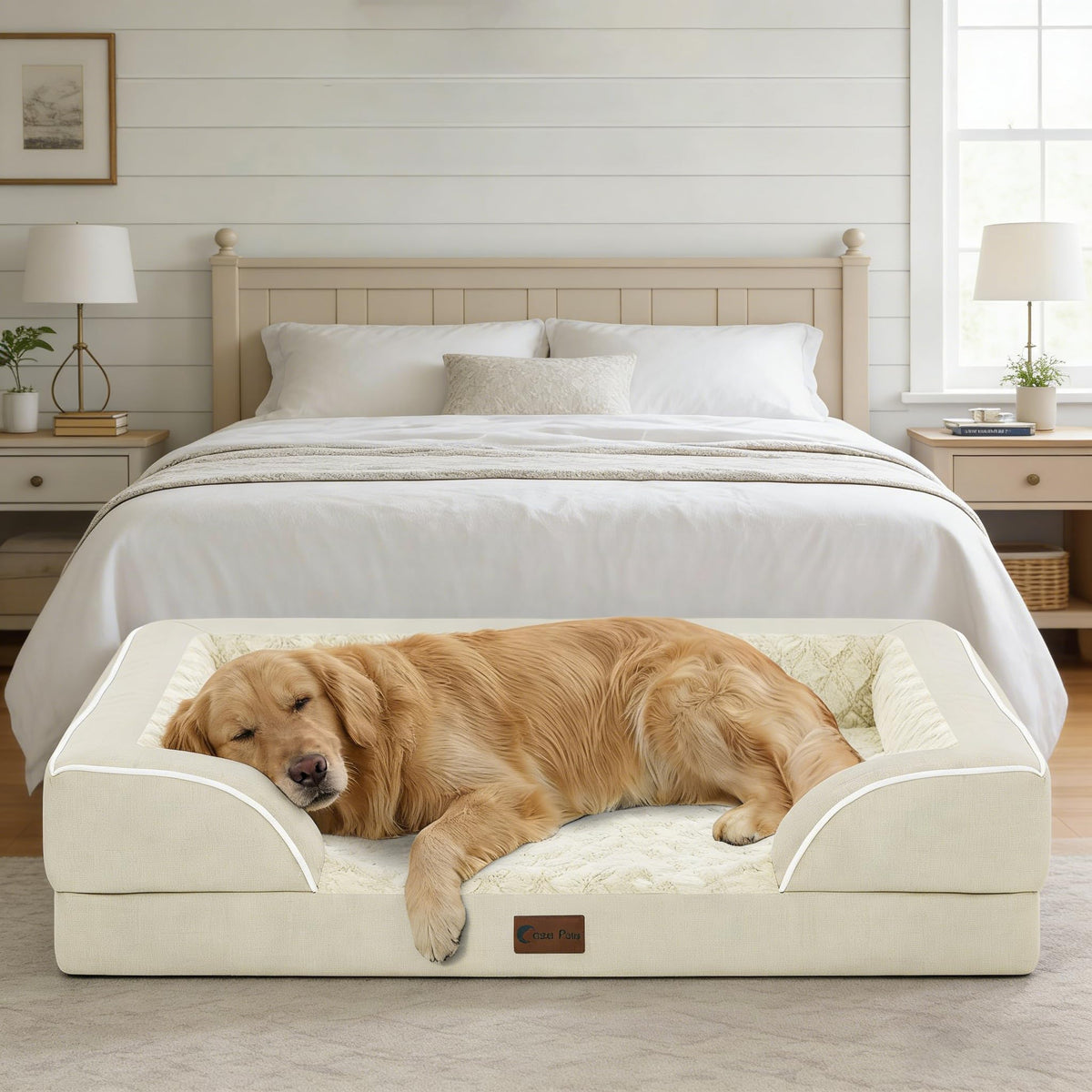 Waterproof Orthopedic Dog Bed for Large Dogs (Beige / 36.0"L x 27.0"W x 8.0"Th)