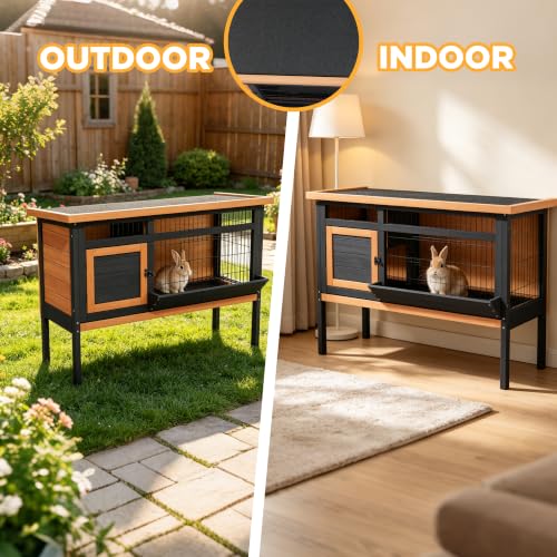 Elevated Rabbit Hutch Indoor & Outdoor (C02 Orange with Black)